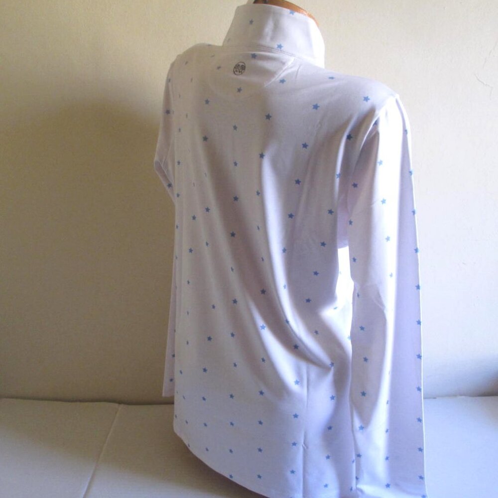 RENWICK Quarter-Zip Mock Neck Golf Top Size L White Periwinkle Star Print White - Picture 5 of 8